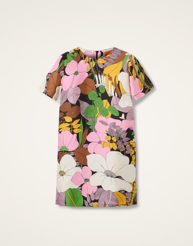 big flower mini dress Women Mini Dress Temperament Big Swing Loose Hem Flower Print Shirring Dress Up