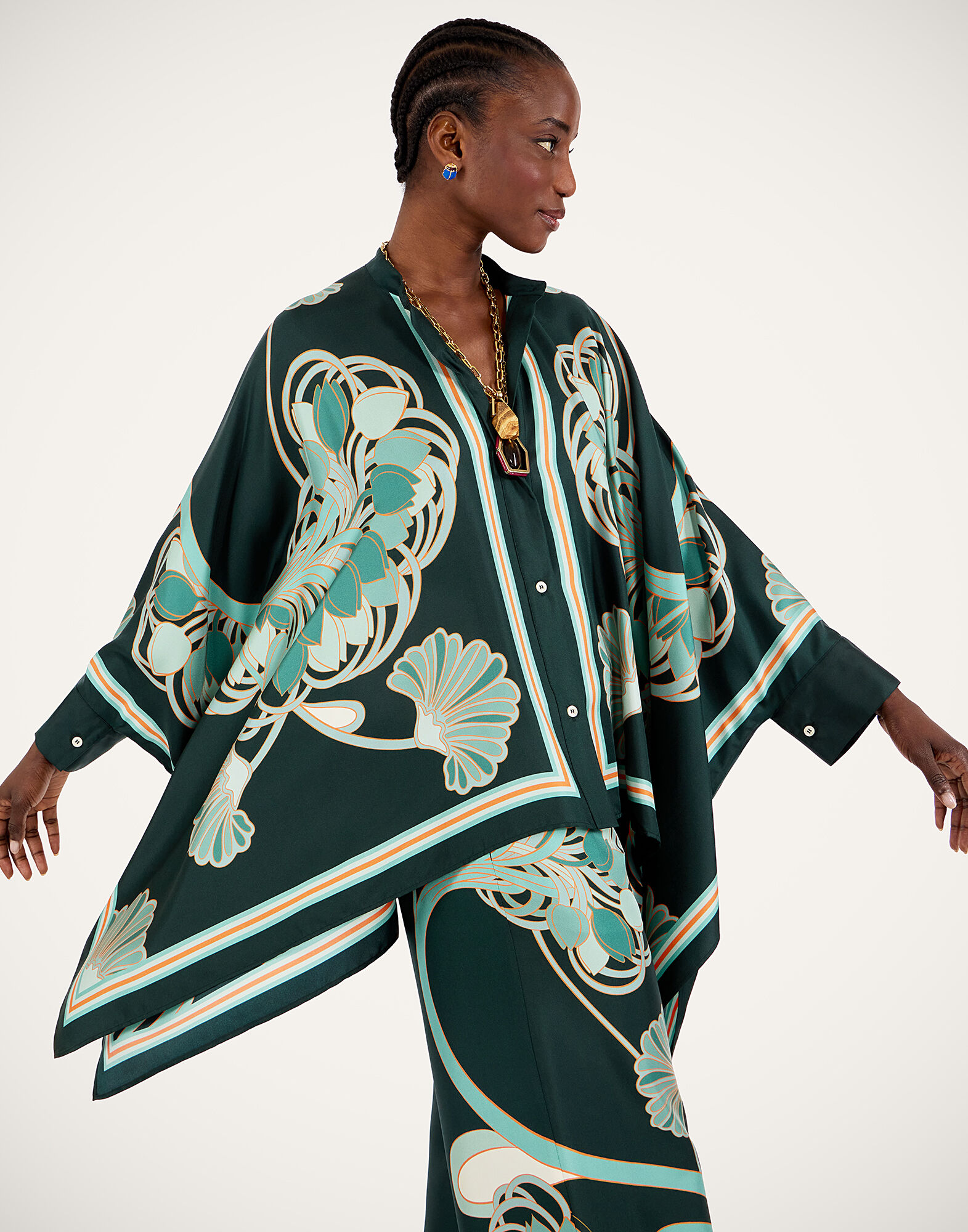 La DoubleJ Foulard Shirt Blooming Tulip Plac&eacute;e Dark Green SHI0059SIL001BTU01GR03