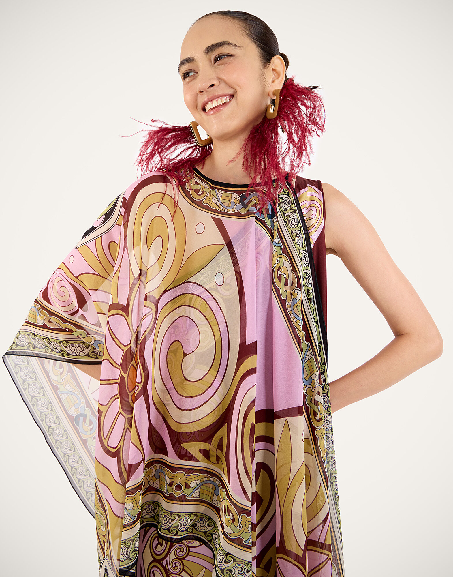 La DoubleJ Roy Dress Kells Swirl Plac&eacute;e Burgundy DRE0304SIL006KLS01RE07