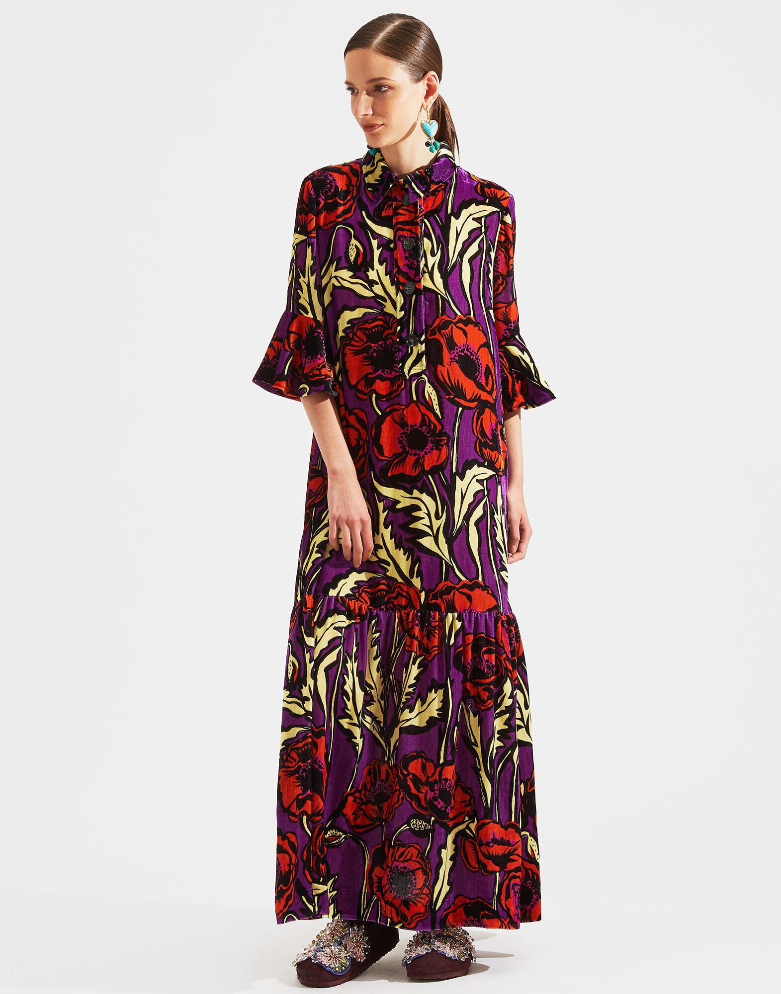 LaDoubleJ Artemis Dress Big Blooms Viola DRE0176VEL004PFI0004