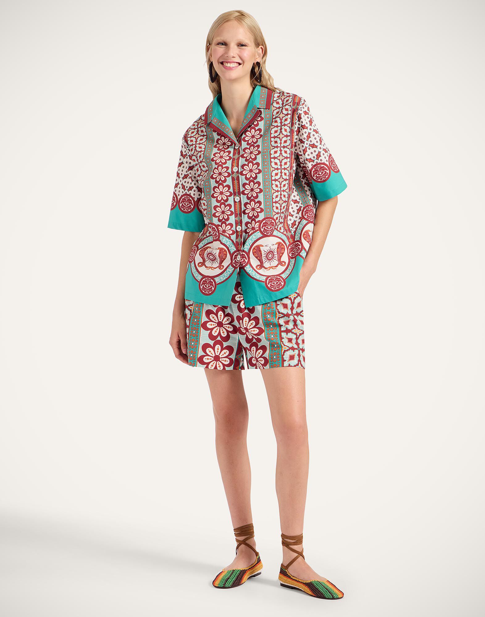 La DoubleJ Pull-Up Shorts Pagoda Plac&eacute;e Rust TRO0060COT015PAG01OR04