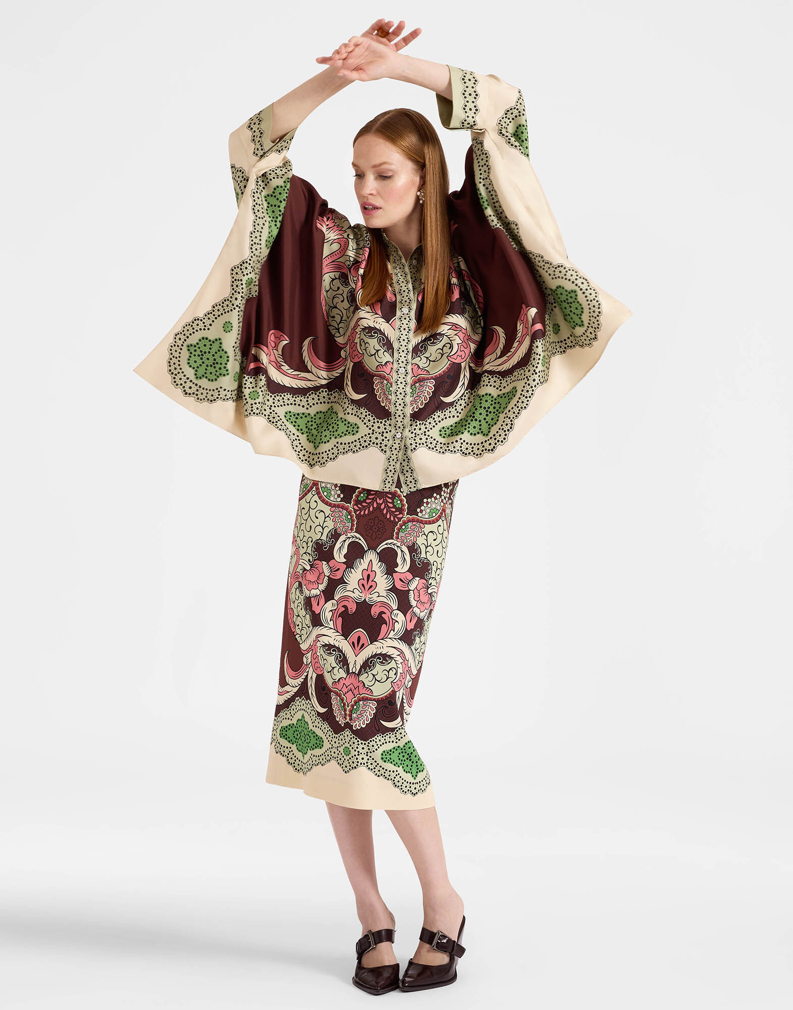 La DoubleJ Pencil Skirt Portal Plac&eacute;e Brown SKI0022VIS011POR02BR11