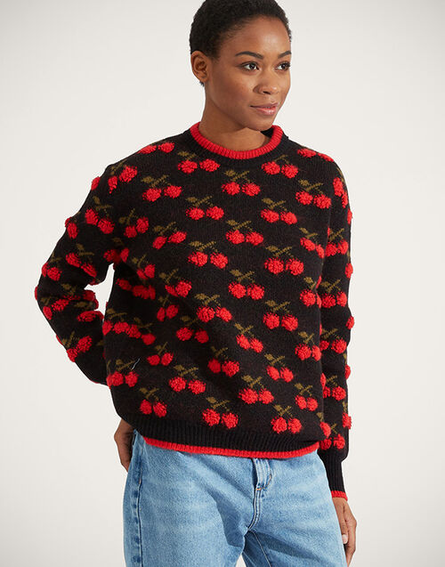 La DoubleJ Cherry Sweater Black / Red PUL0103KNI064VAR0166