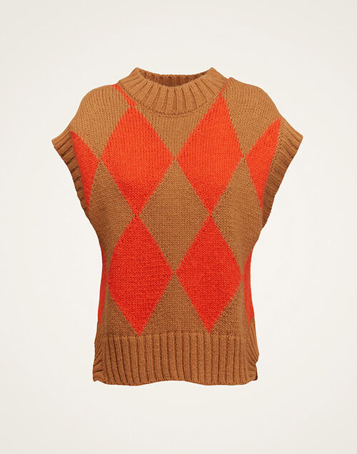 La DoubleJ Argyle Gilet Camel / Orange TOP0077KNI064VAR0123