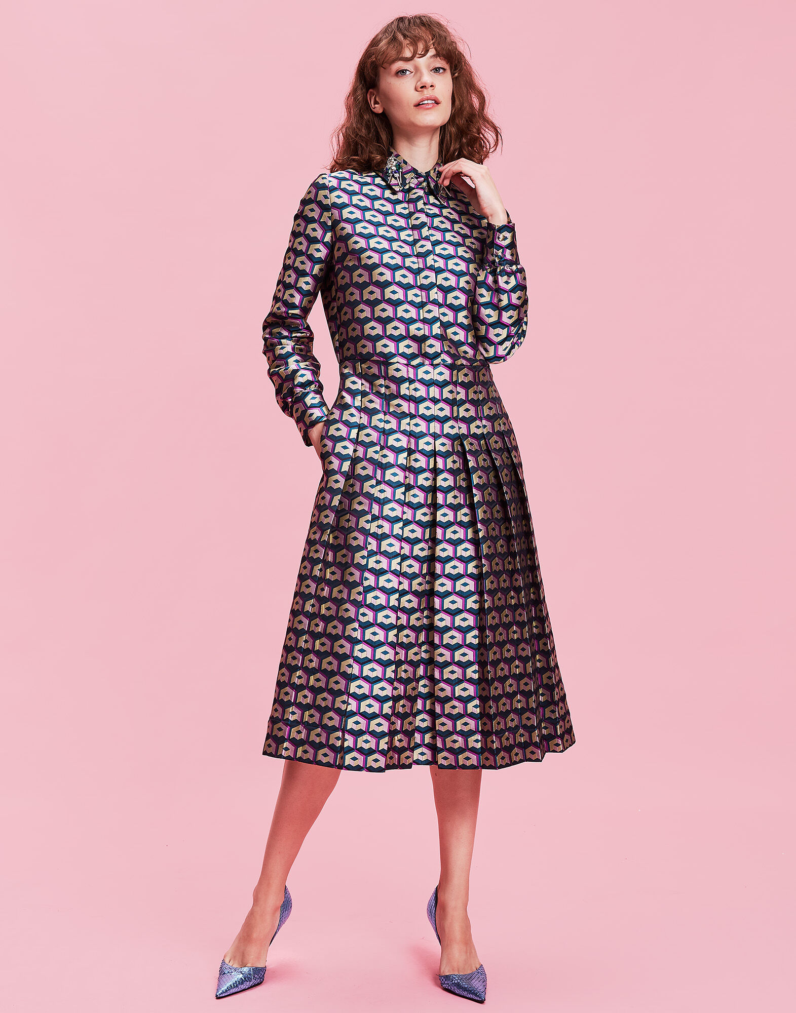 LaDoubleJ Embroidered Chemisier Dress Cubi Verdi DRE0025JAC004CUB0002