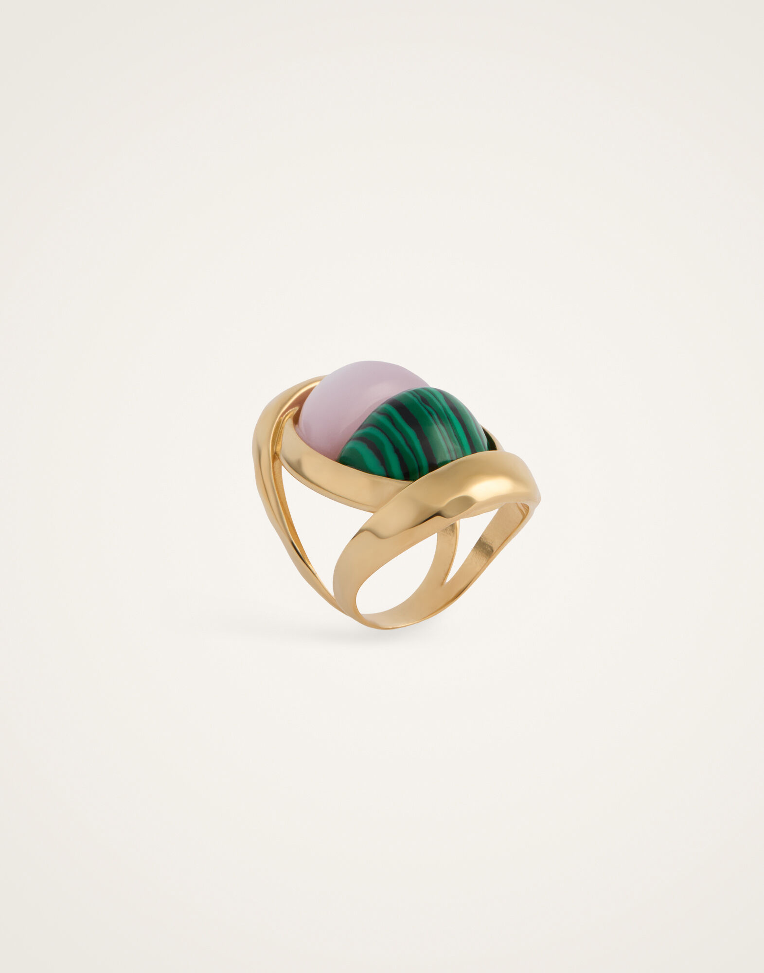 La DoubleJ Spells Ring 24K Gold Plate, Malachite, And Pink Quartz RIN0019BRA003VA537YE05