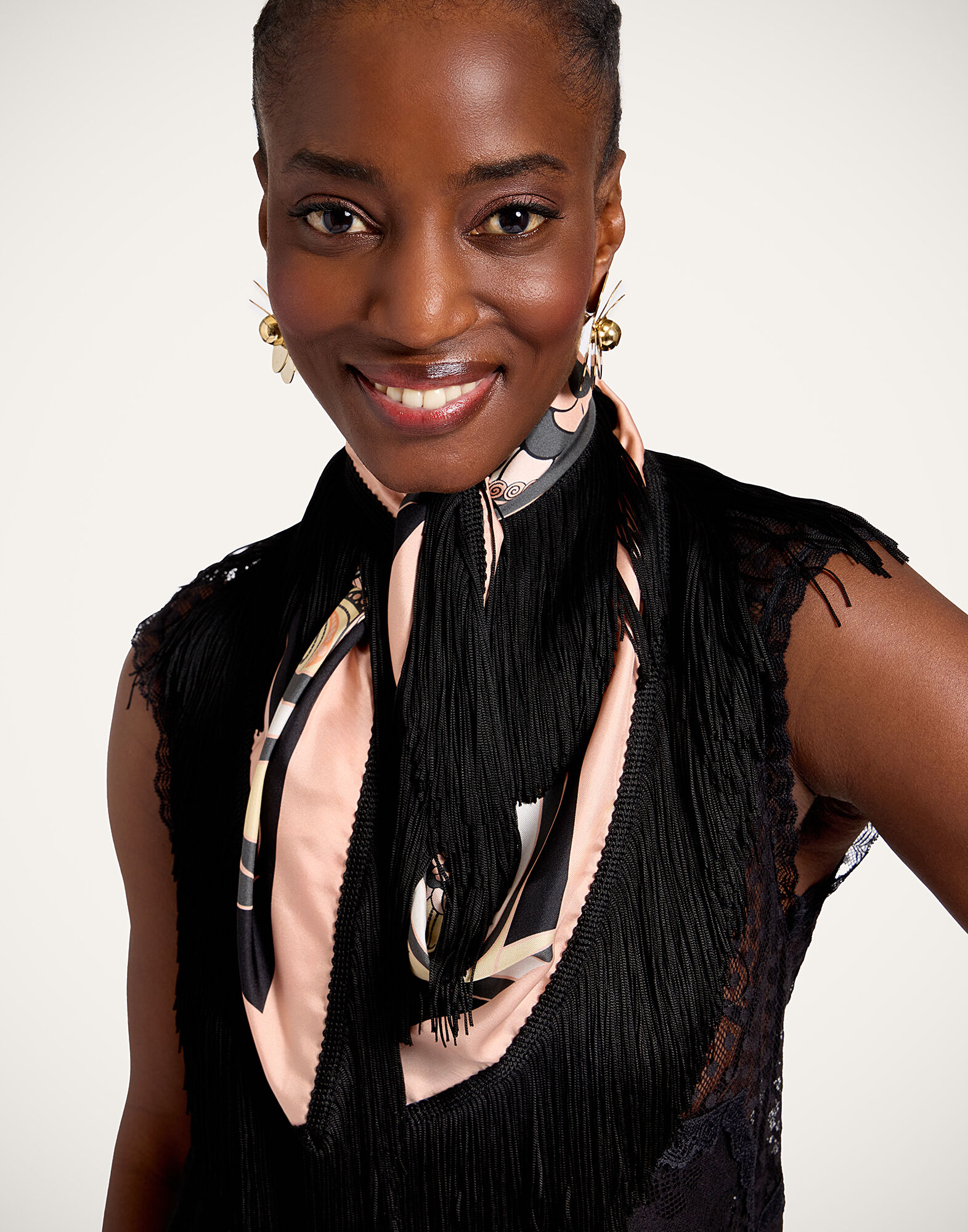 La DoubleJ Reversible Fringe Foulard 90 Ambrosia Plac&eacute;e Pale Pink SCA0073SIL006AMB03PI02