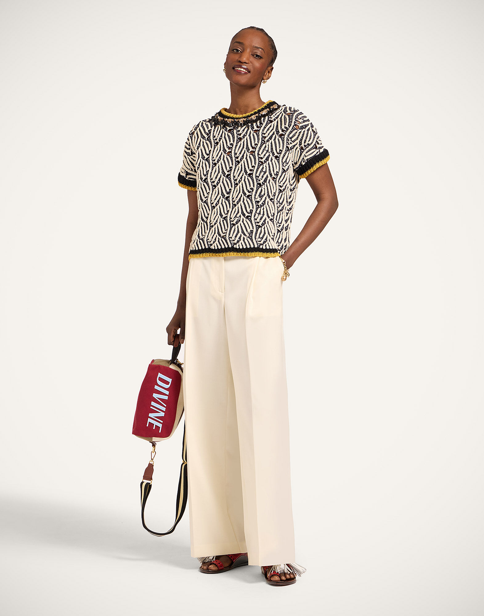 La DoubleJ Picture Top Bicolor Navy & Ecru PUL0366KNI198VA470BU06