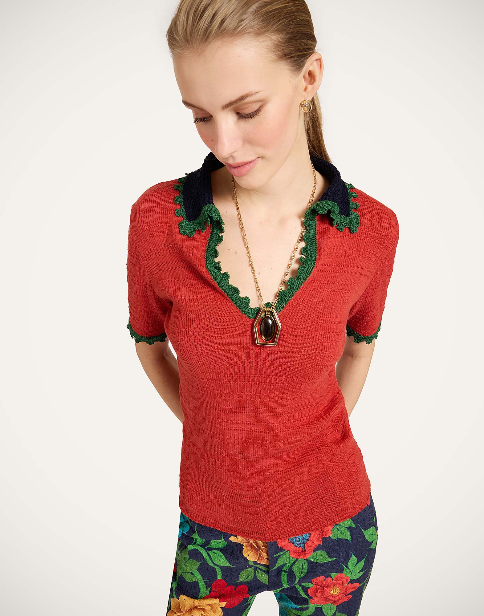 La DoubleJ Picket Polo Top Solid Terra PUL0273KNI154SOLIDBR08