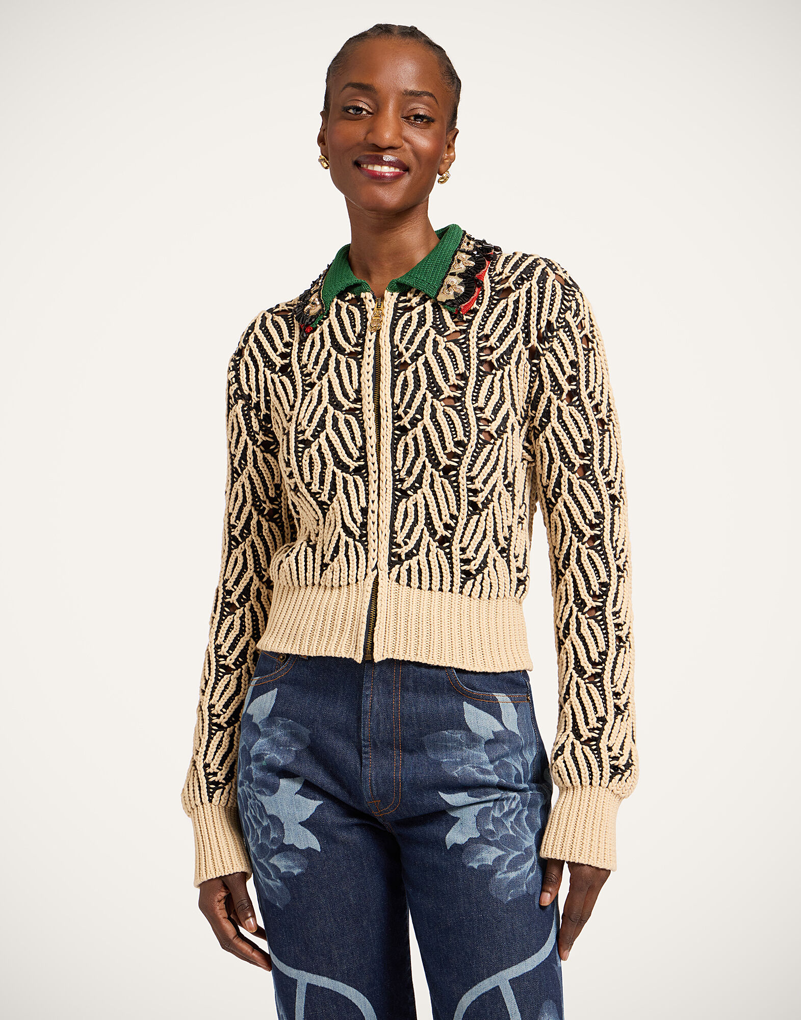 La DoubleJ Picture Cardigan Bicolor Black & Beige PUL0370KNI198VA469BR01