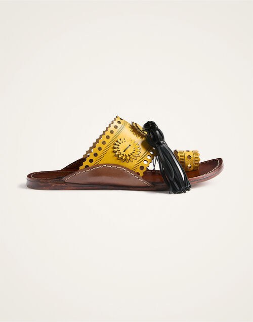 La DoubleJ Sandy Slides Solid Yellow SHO0110LEA014SOLIDYE02