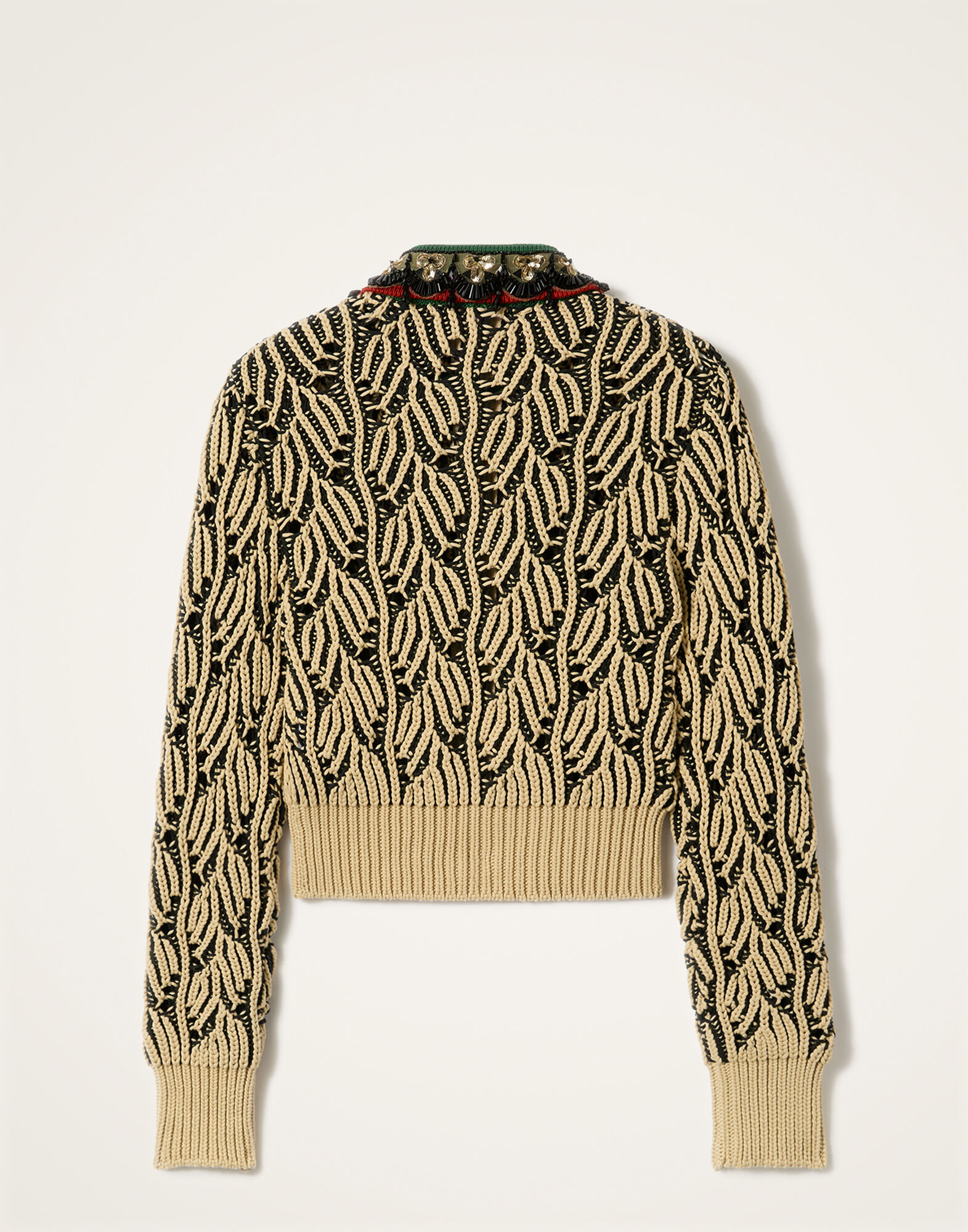 La DoubleJ Picture Cardigan Bicolor Black & Beige PUL0370KNI198VA469BR01