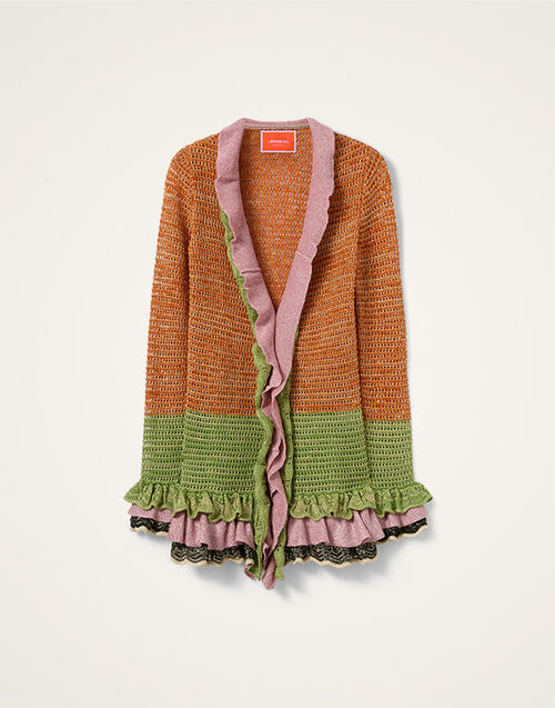 La DoubleJ Eight Counts Cardigan Color Block Orange & Green PUL0349KNI199VA467OR02