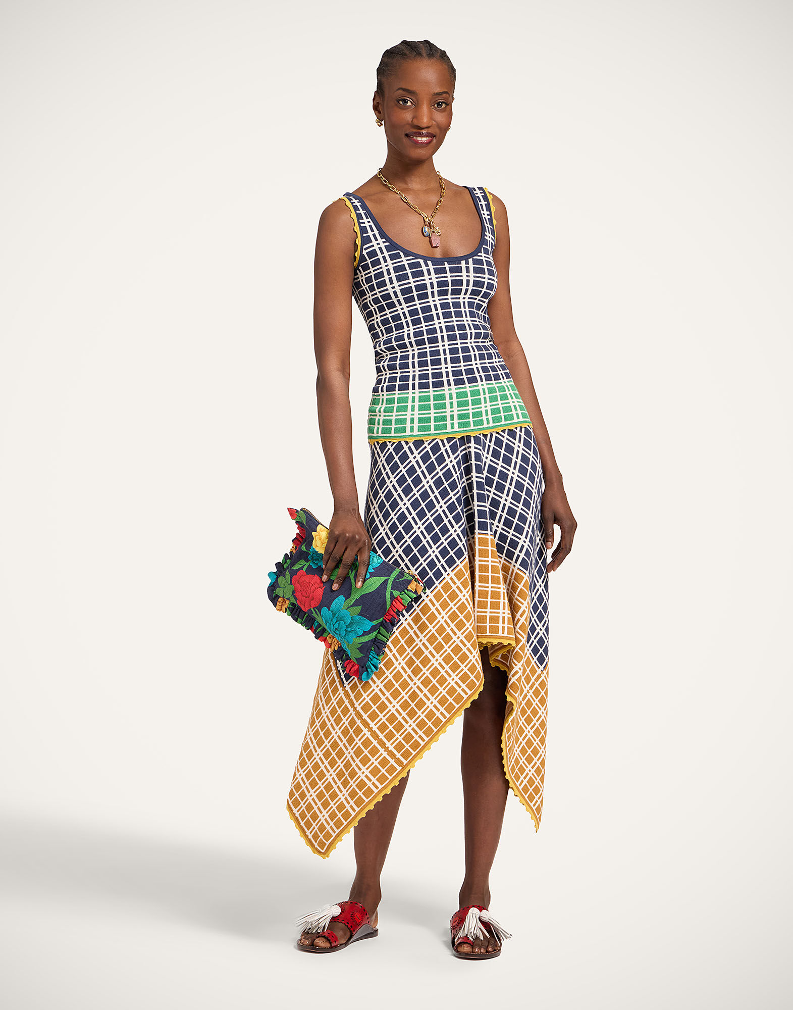 La DoubleJ Check Me Skirt Multicolor Navy Blue & Mustard SKI0191KNI202VA478BU03