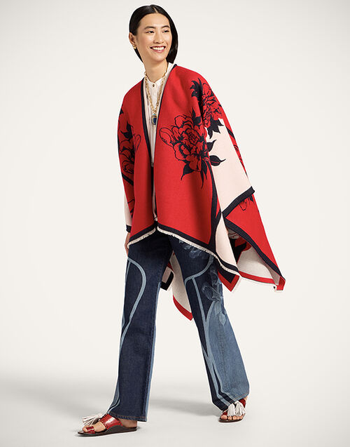 La DoubleJ Soul Poncho Queen Peony Plac&eacute;e Red SCA0059WOL025QPE02RE01