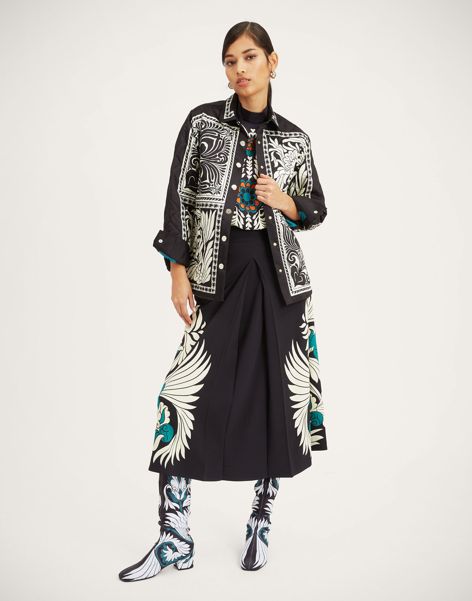 La DoubleJ Iris Shirt Jacket Mix Tiles Plac&eacute;e Black JAC0090POL002MIX01BL01