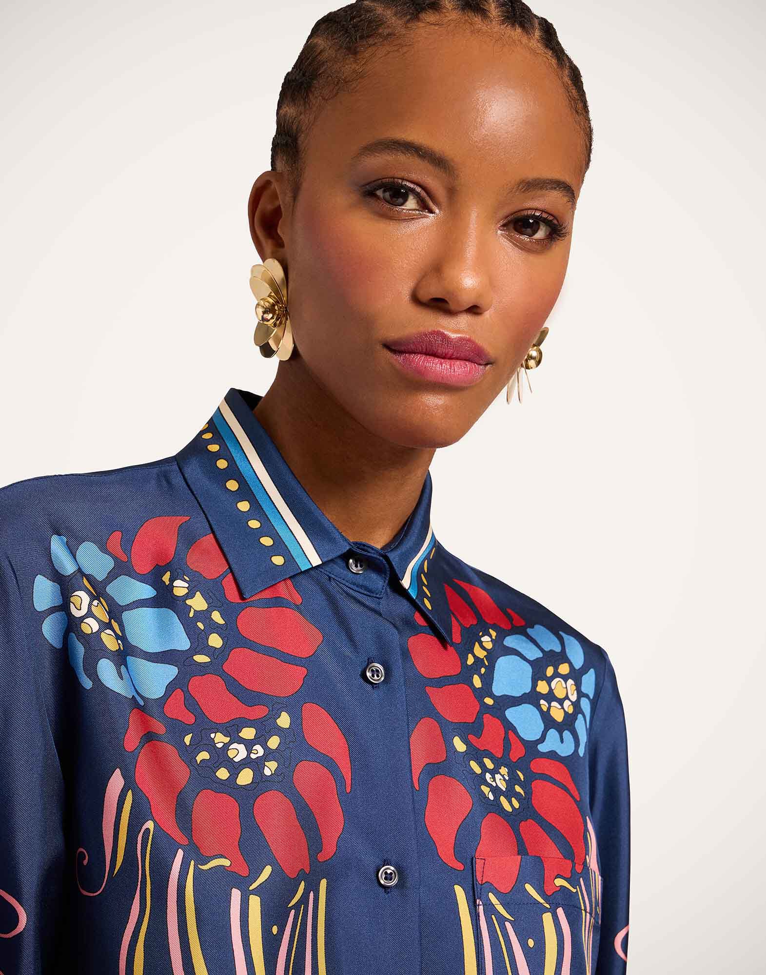 La DoubleJ Boy Shirt Lemuria Plac&eacute;e Navy SHI0040SIL006LEM02BU06