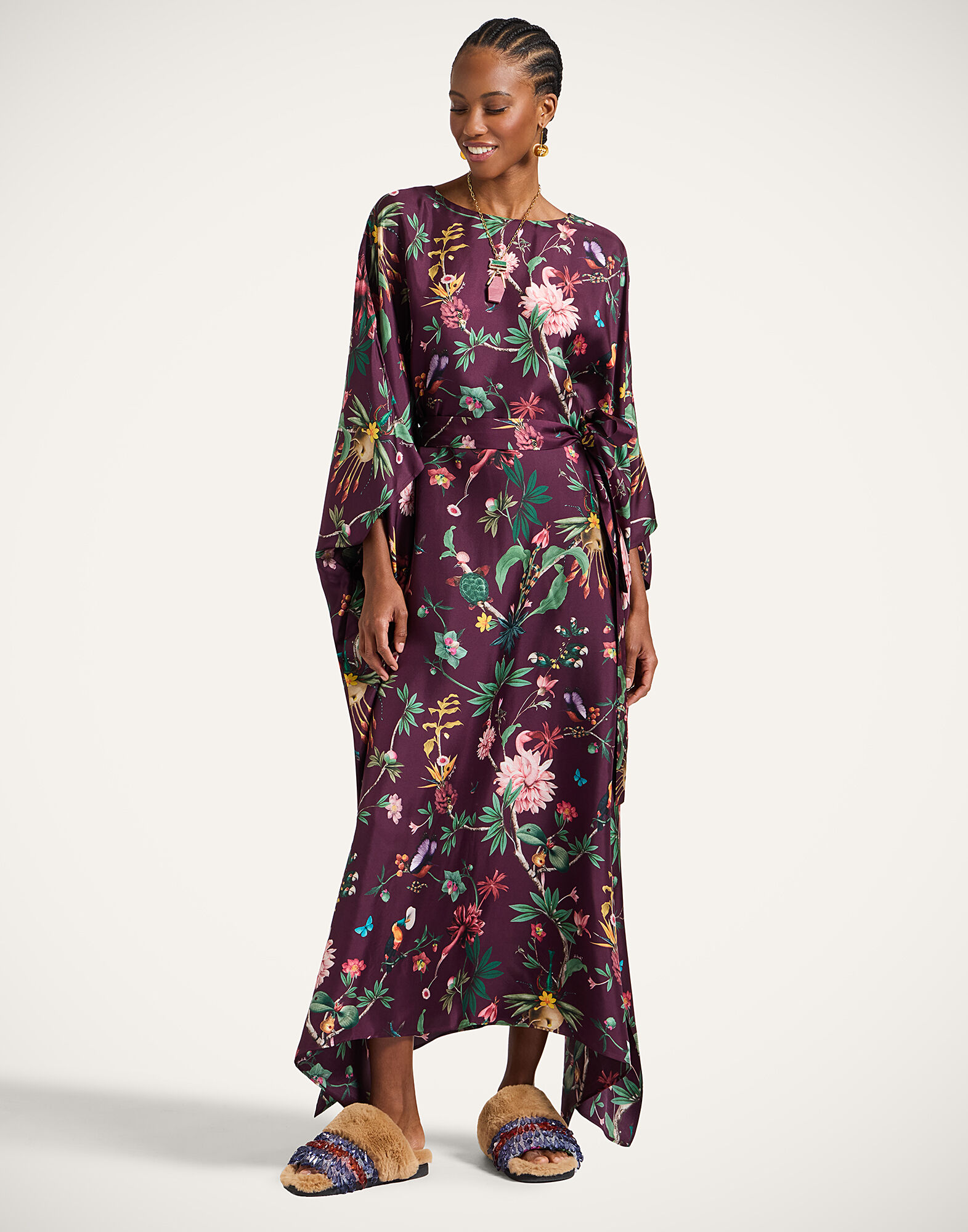 La DoubleJ Square Kaftan Zooflora Burgundy DRE0369SIL001ZOF02RE02