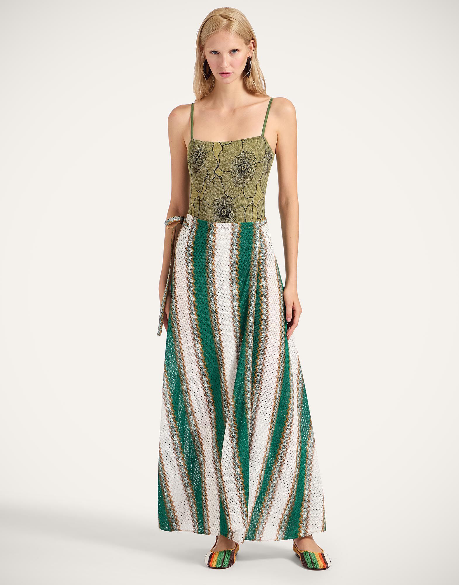 La DoubleJ Sarong Skirt Color Block Emerald & White SKI0088VIS025CLB23GR04
