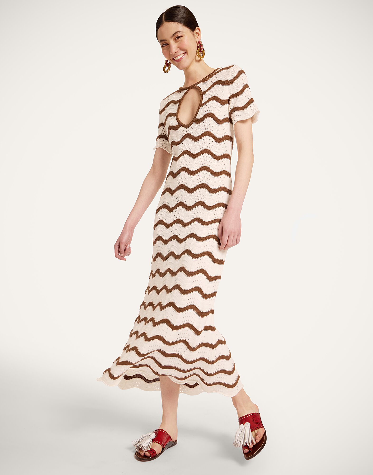 La DoubleJ Wavy Swing Dress Bicolor White & Chocolate DRE1045KNI203VA494WH01