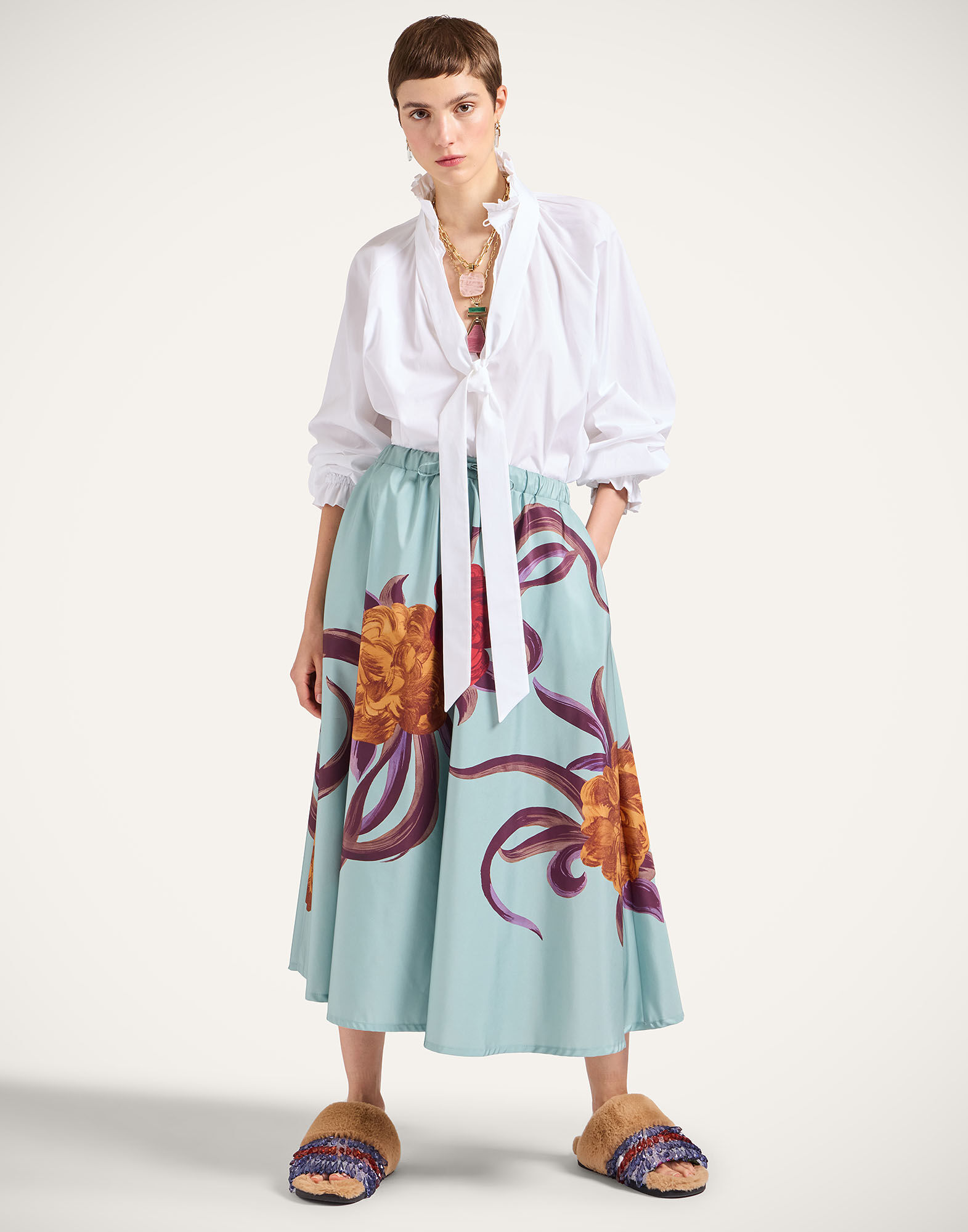 La DoubleJ Drawstring Skirt Peony Plac&eacute;e Light Blue SKI0106FAI004PEO06BU01