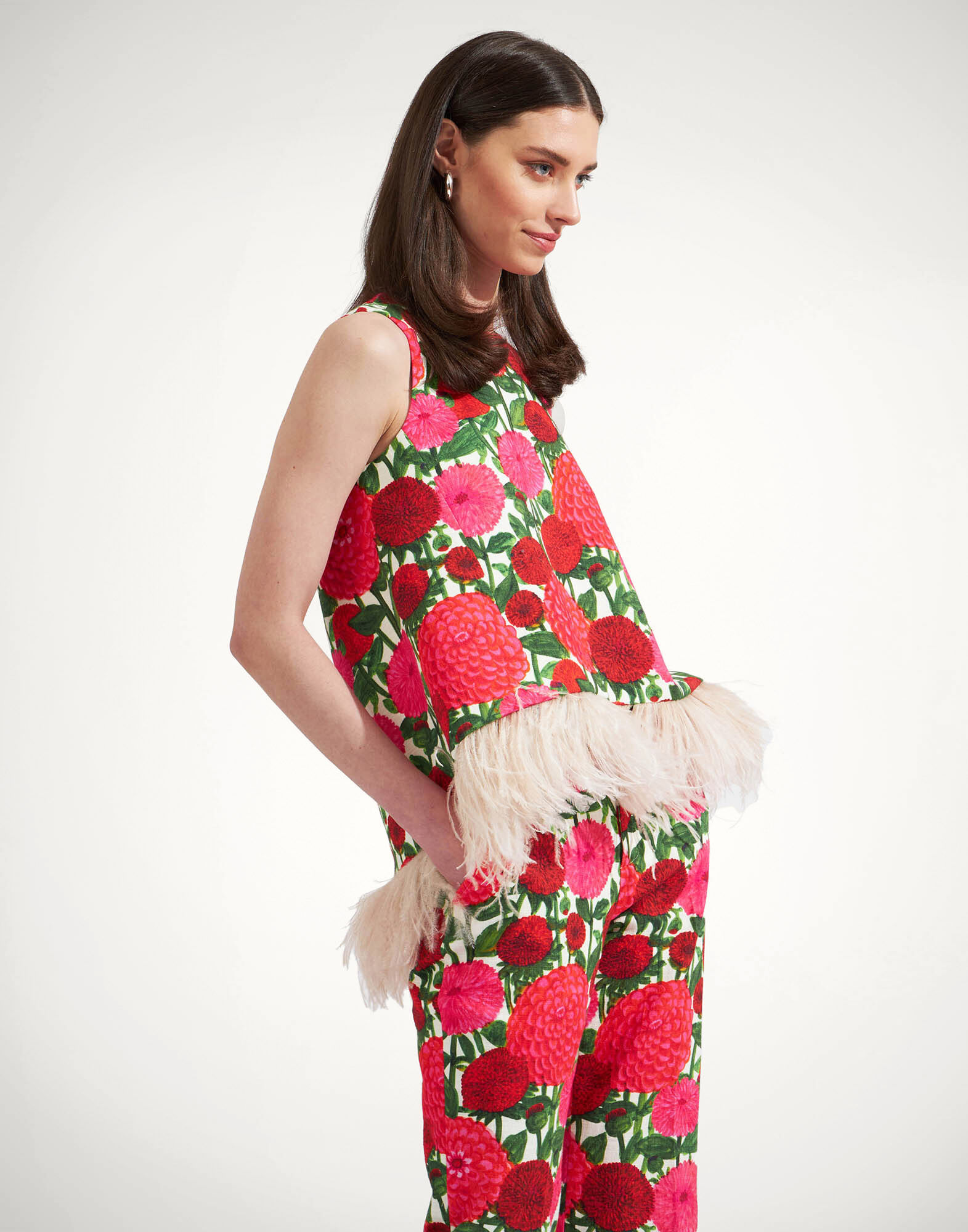 La DoubleJ La Scala Top (With Feathers) Pink Dahlias TOP0013COT005DAH001