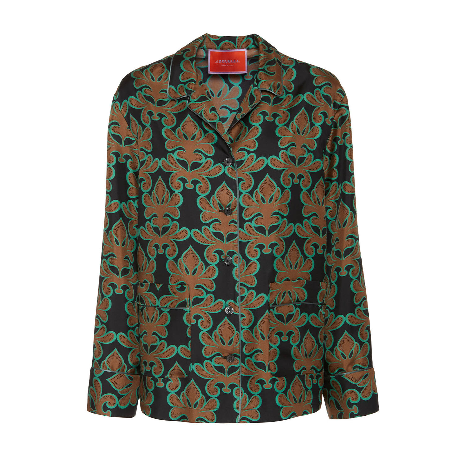 La Doublej La Double J Pajama Printed Silk-satin Shirt In Herald Black