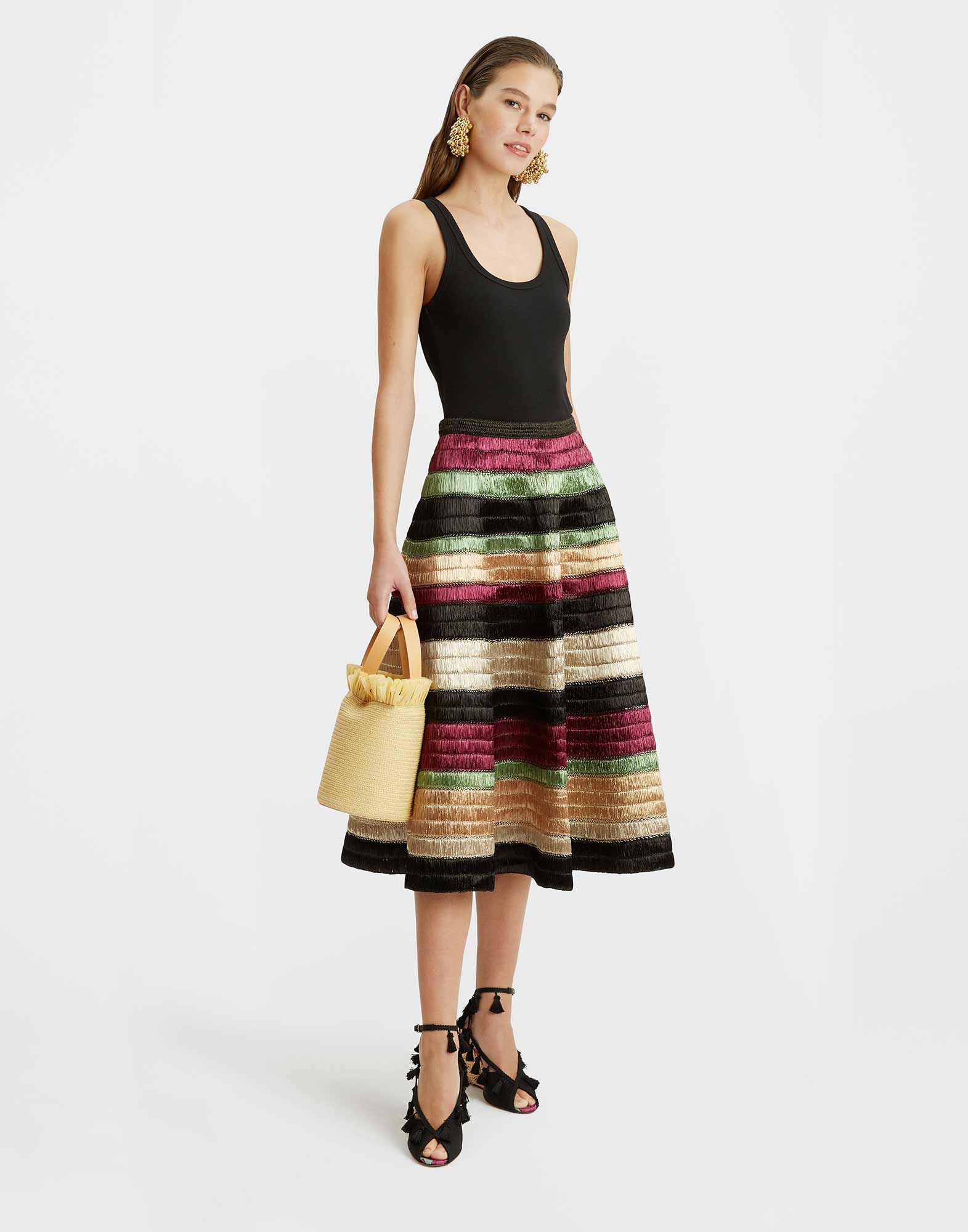 La DoubleJ Reina Embroidered Skirt Color Block Mint SKI0121RAF009CLB19GR11