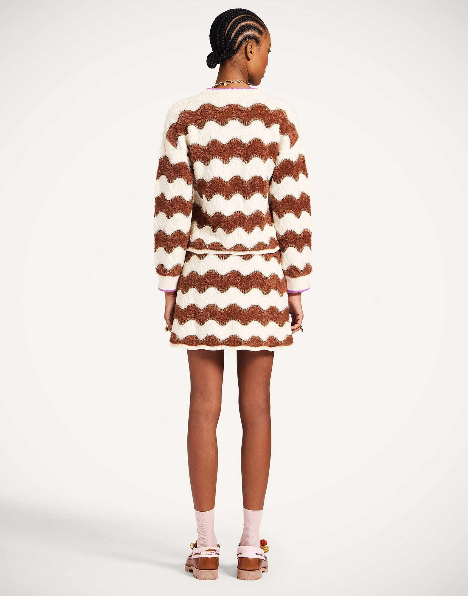 La DoubleJ Hang Ten Skirt Color Block White & Brown SKI0182KNI183VA428WH01