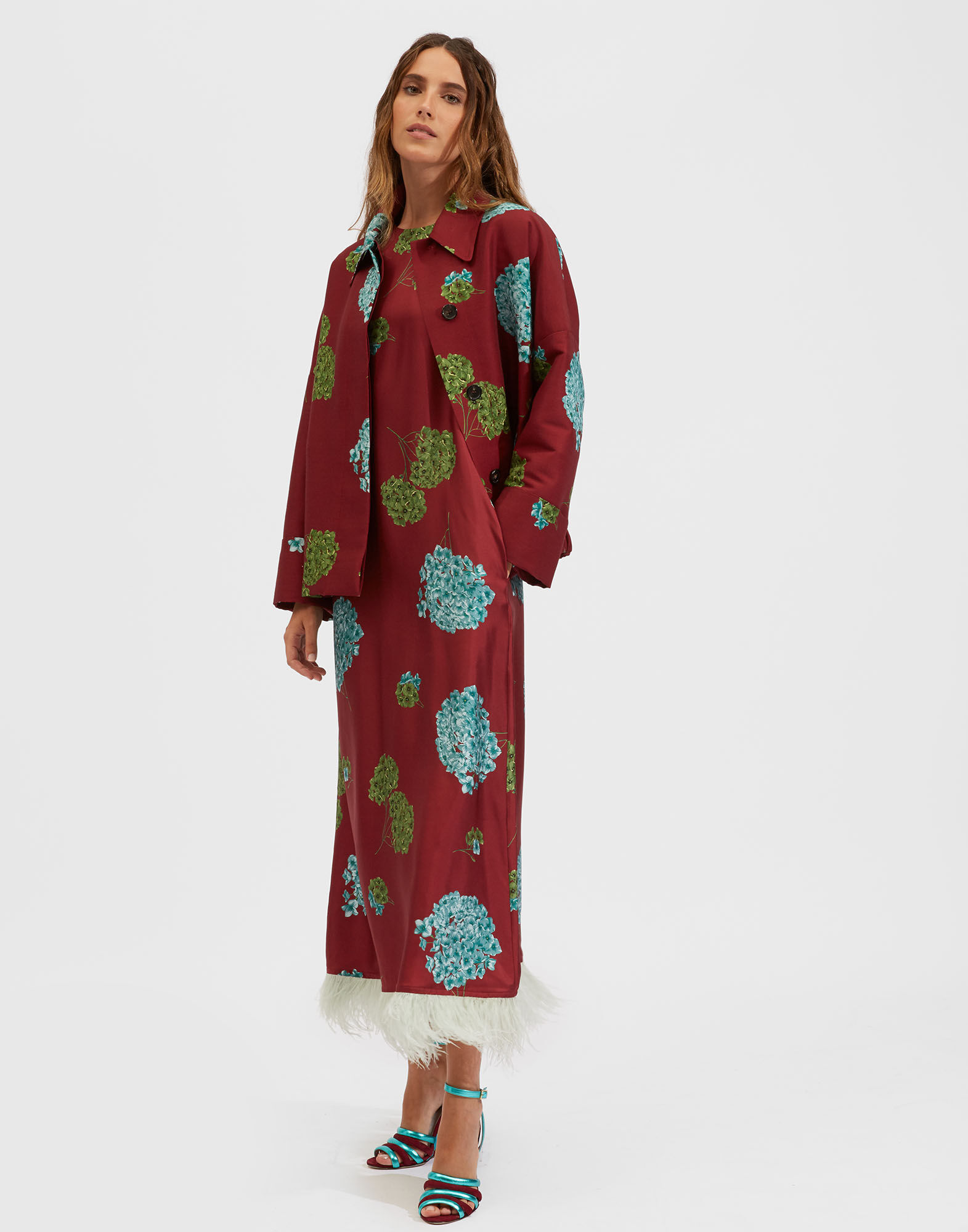 La DoubleJ Swing Dress (With Feathers) Ortensia Bordeaux DRE0316SIL001ORT0004