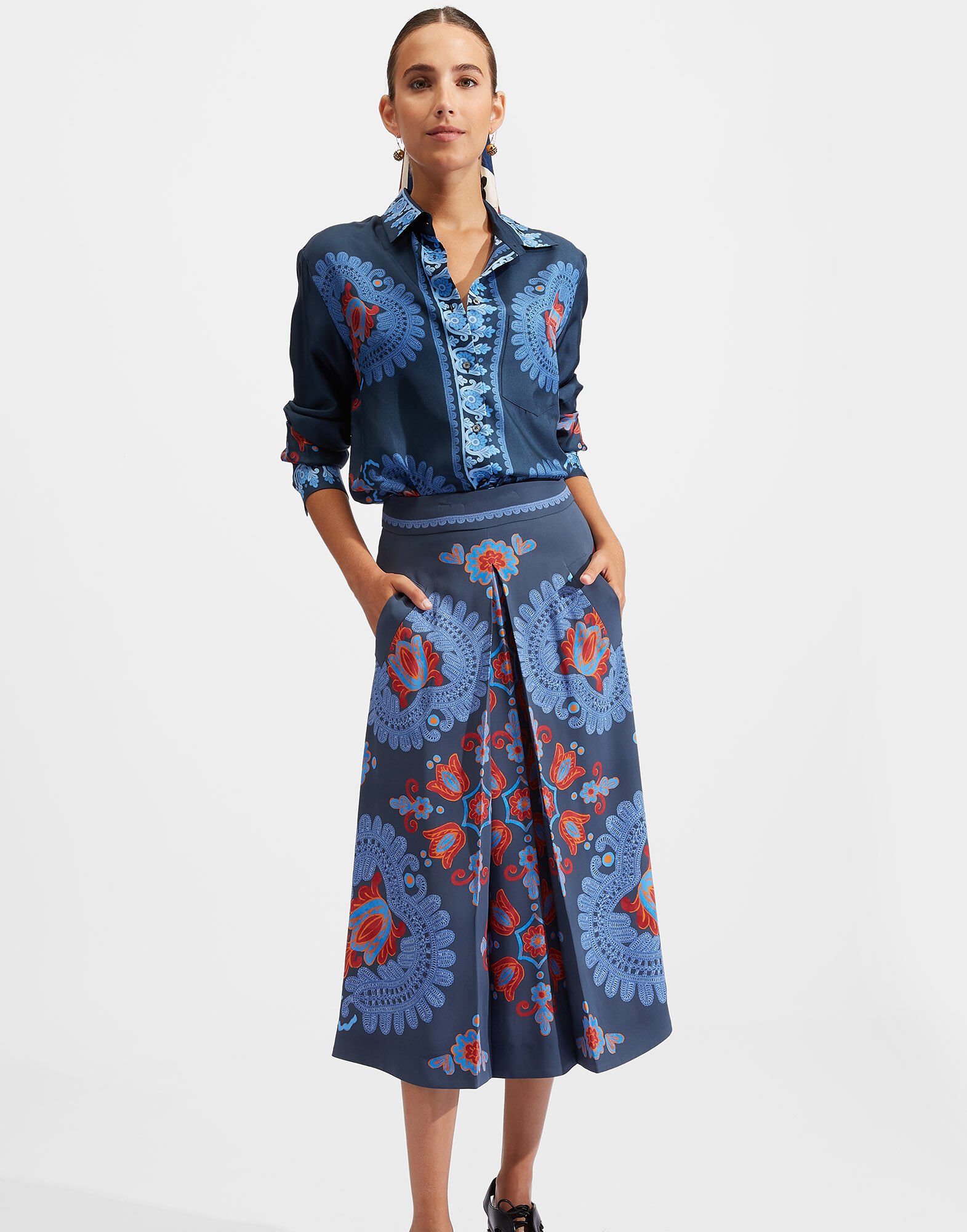 La DoubleJ Boy Shirt Folky Hearts Blue Plac&eacute;e SHI0040SIL006FLH0005