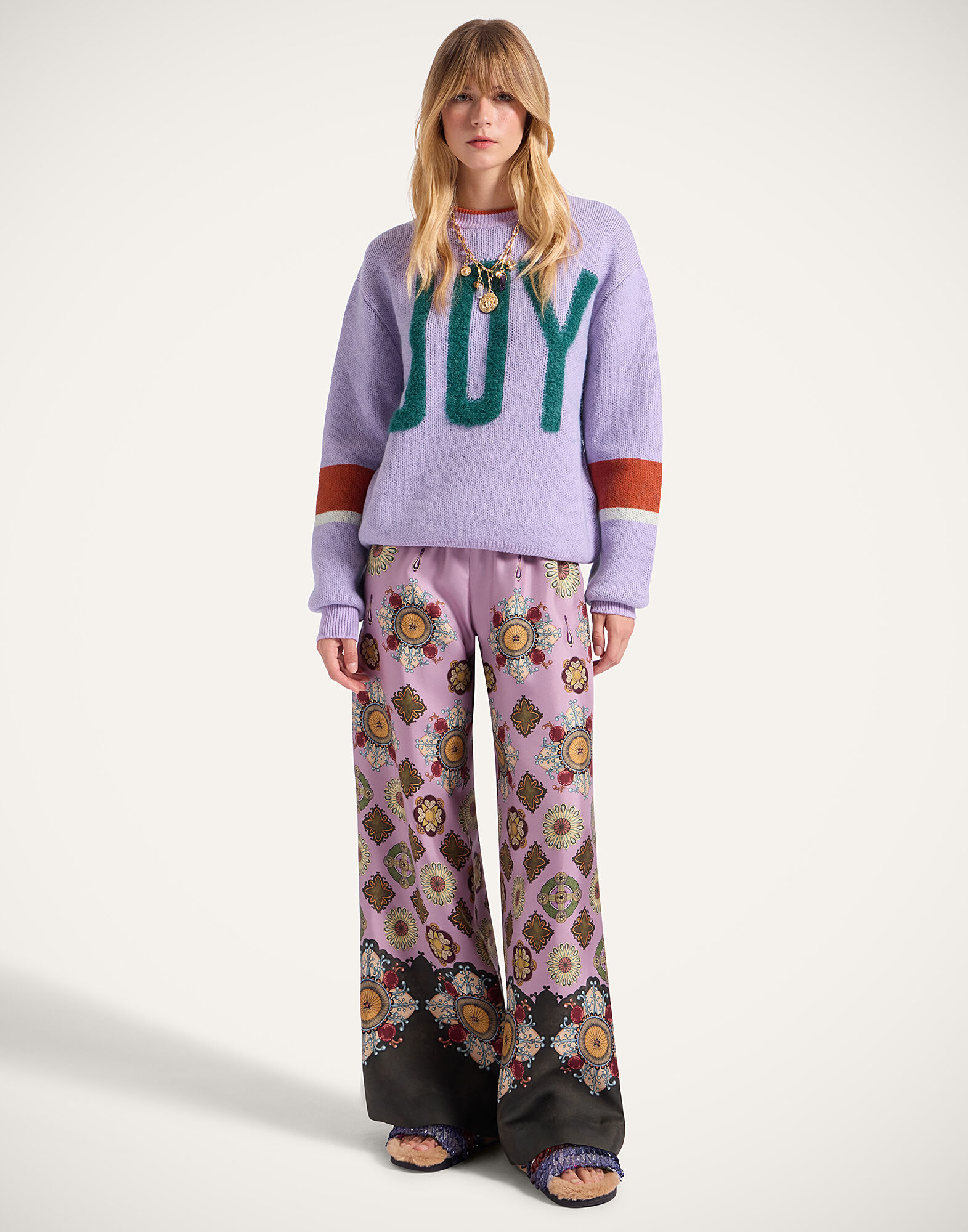 La DoubleJ Joy Sweater Color Block Lilac & Green PUL0248KNI156VA416PU02