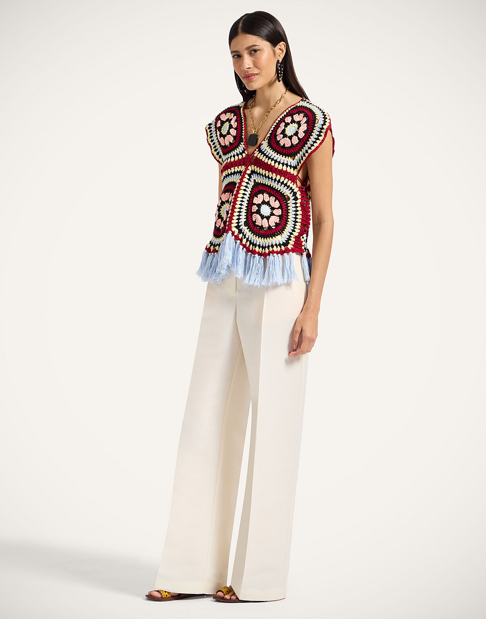 La DoubleJ Sole Star Crochet Top Multicolor Red & Black PUL0306KNI161VA379BL01