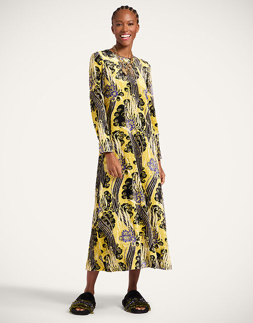 La DoubleJ Long Sleeve Swing Dress Atlantis Yellow DRE0184VEL016ATL01YE02