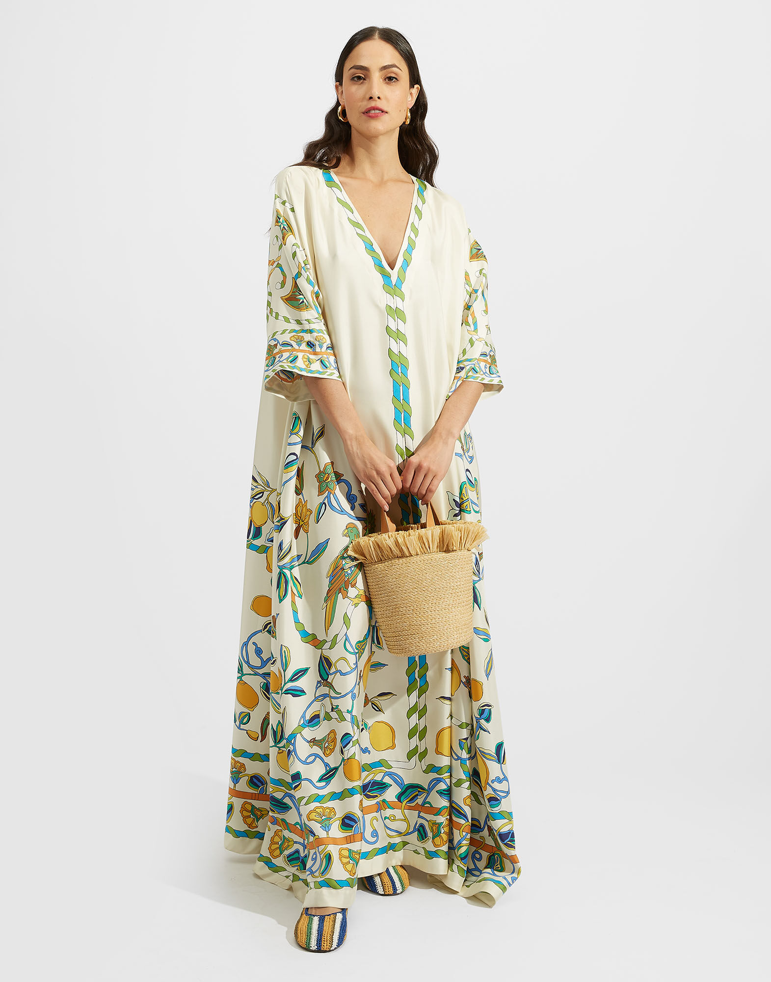 La DoubleJ Muumuu Dress Borboni Plac&eacute;e White DRE0225SIL006BRN03WH01