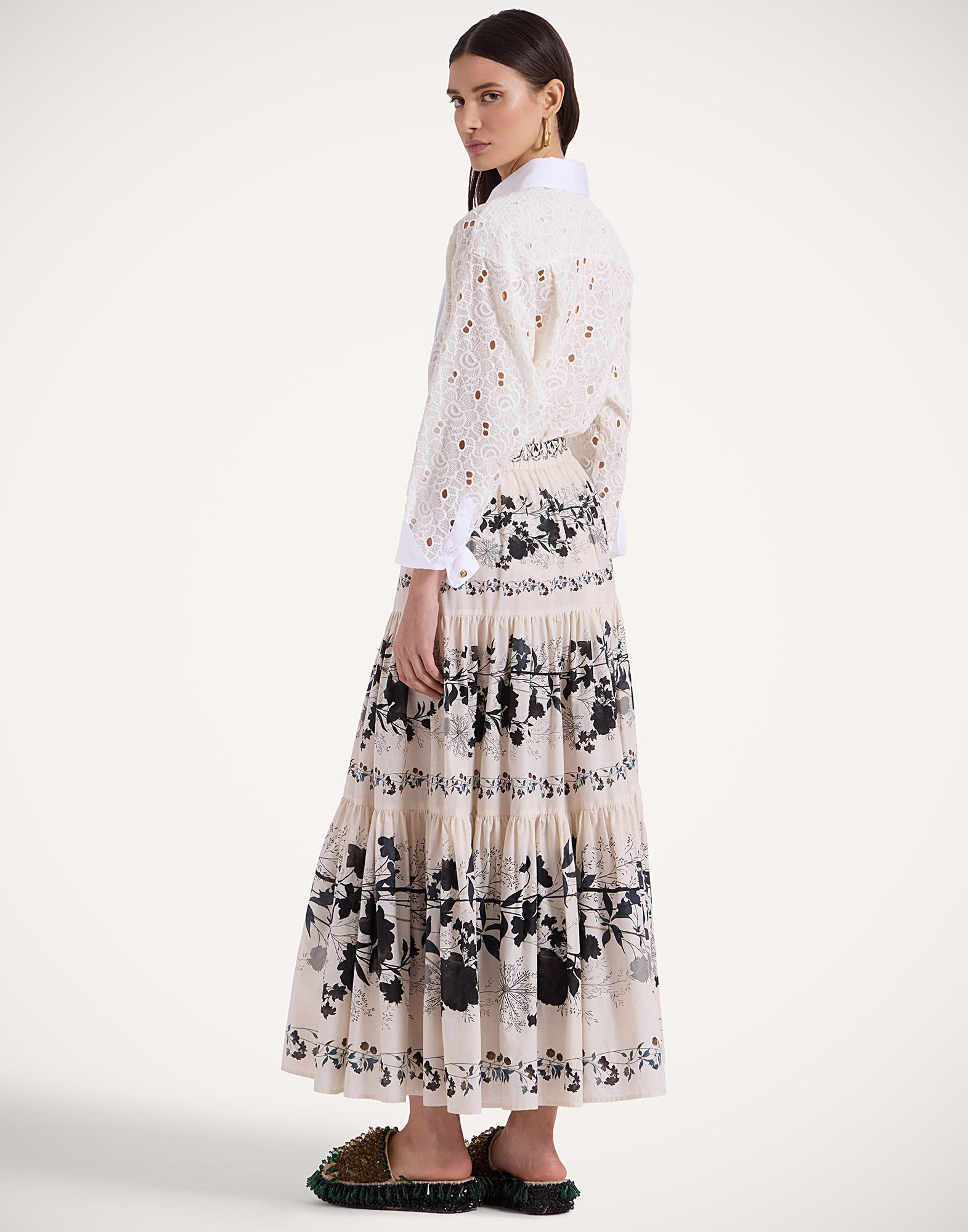 La DoubleJ Big Skirt Stilo Plac&eacute;e Ivory SKI0139COT056STI01WH04