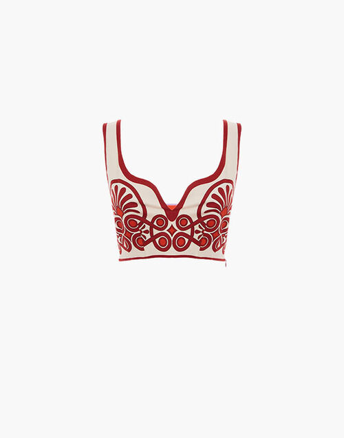 La DoubleJ Baia Crop Top Medallion Placée Cream TOP0094COT037MED01WH03