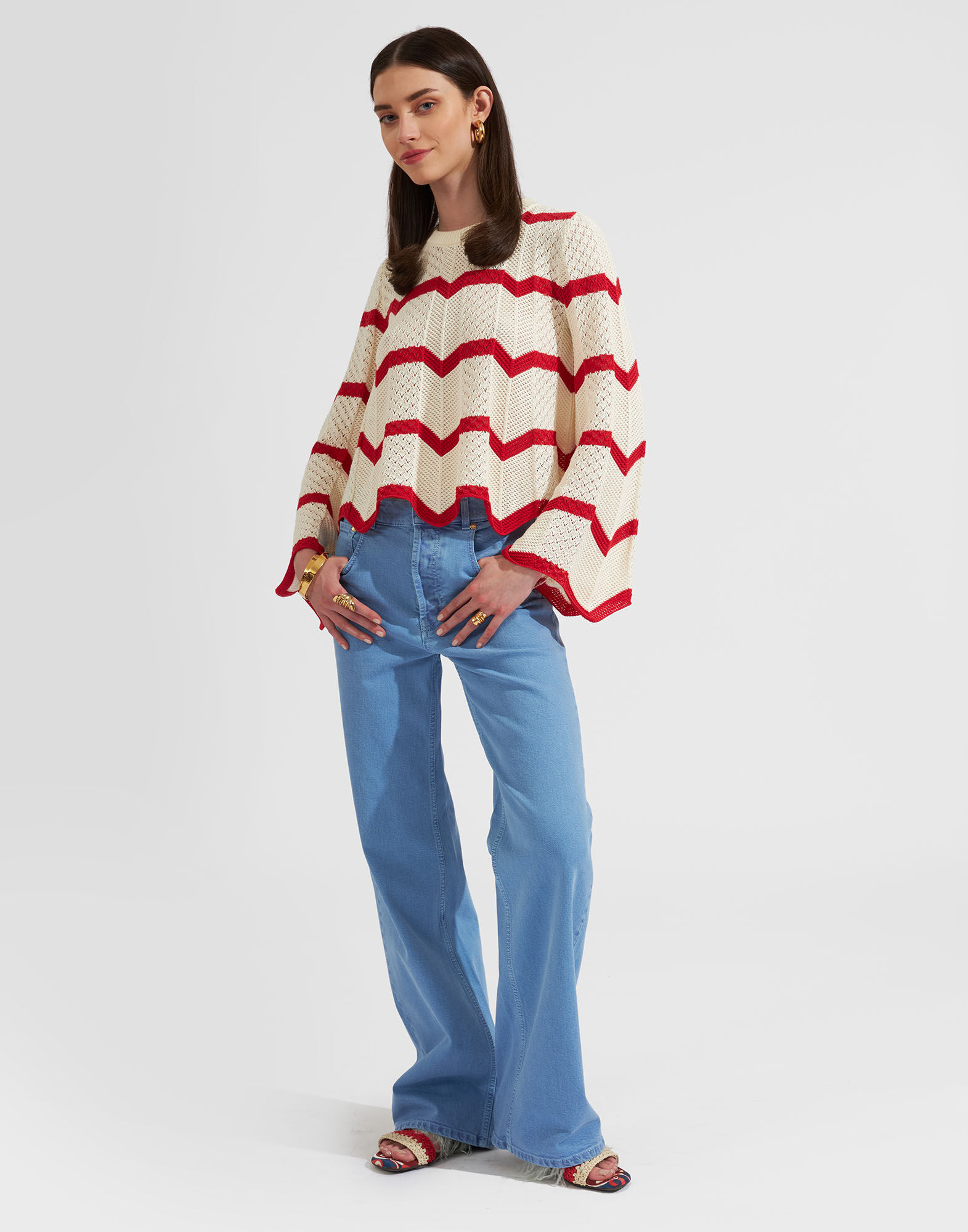 La DoubleJ Chevron Crop Sweater Red PUL0146KNI084VA170RE01