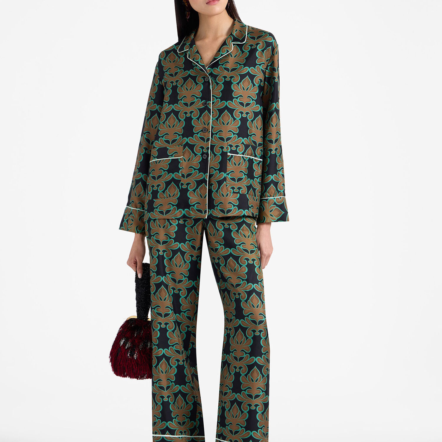 La Doublej La Double J Pajama Printed Silk-satin Shirt In Herald Black