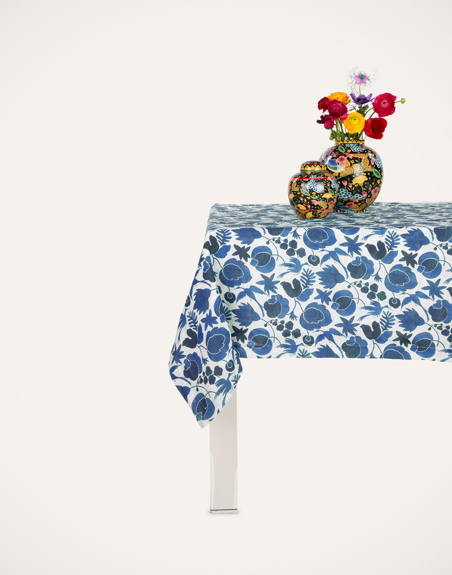 La DoubleJ Small Tablecloth Wildbird Blu TBC0001LIN001CER0001