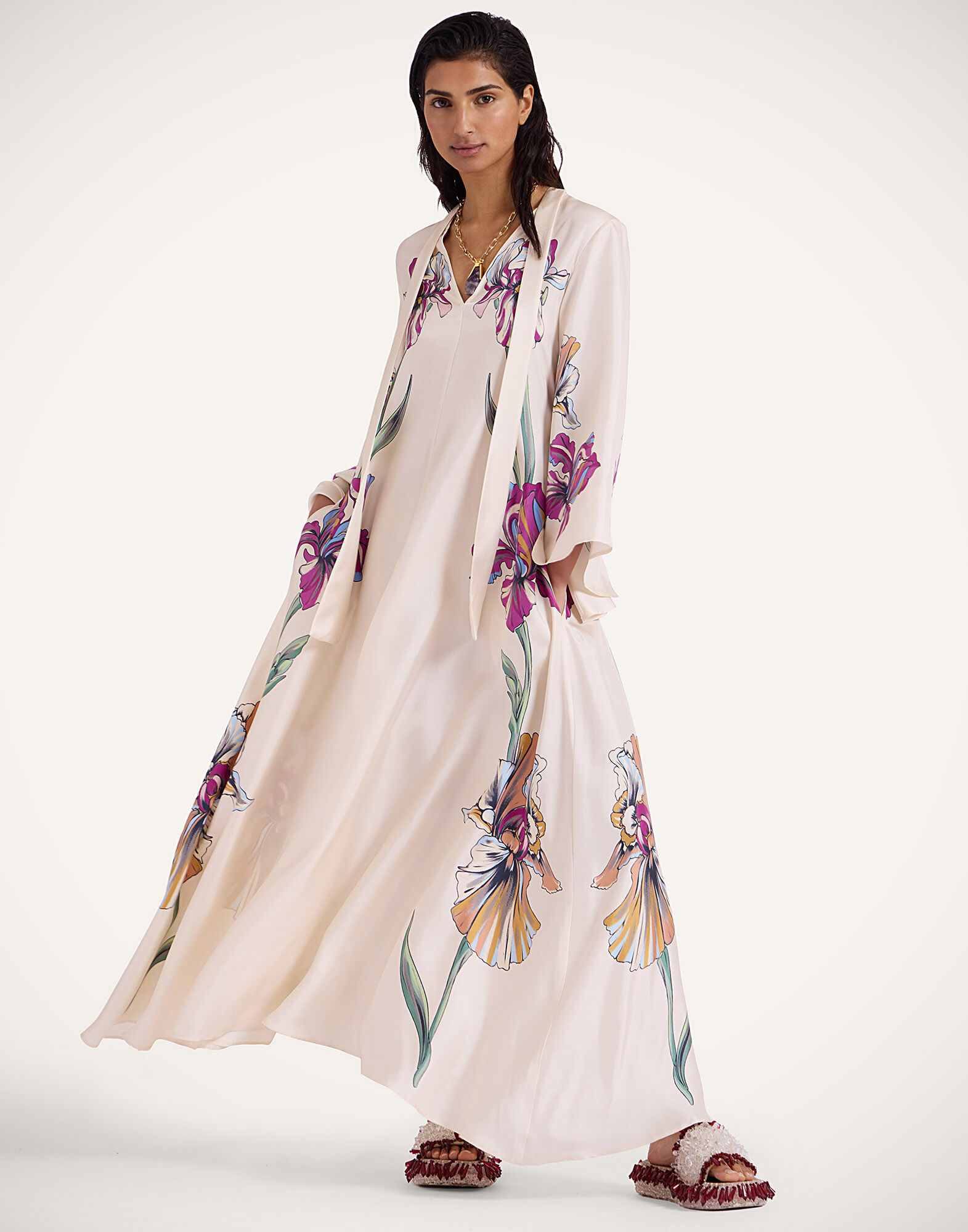 La DoubleJ Magnifico Dress Iris Plac&eacute;e Ivory DRE0232SIL006IRS07WH04