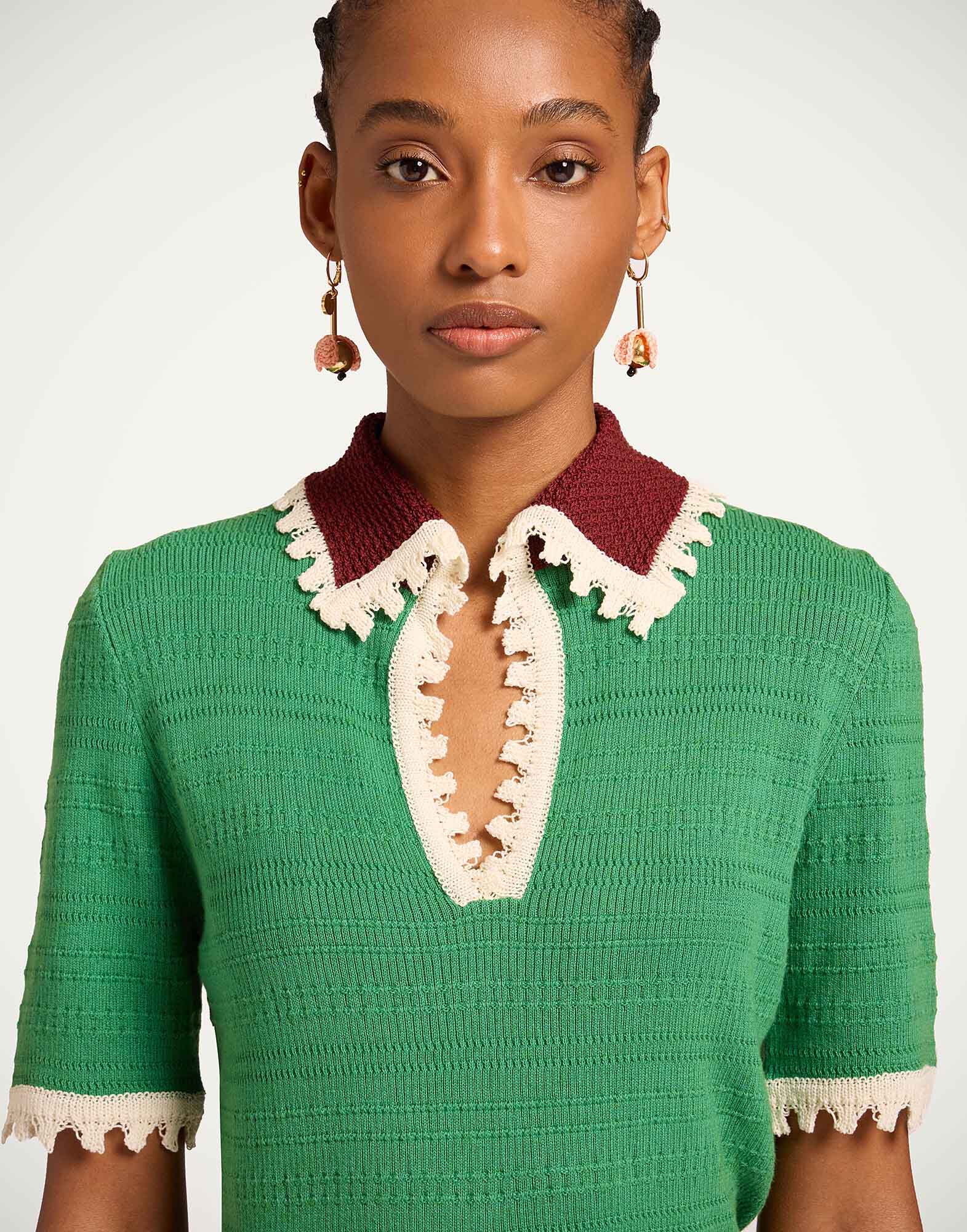 La DoubleJ Picket Polo Top Solid Green PUL0273KNI154SOLIDGR02