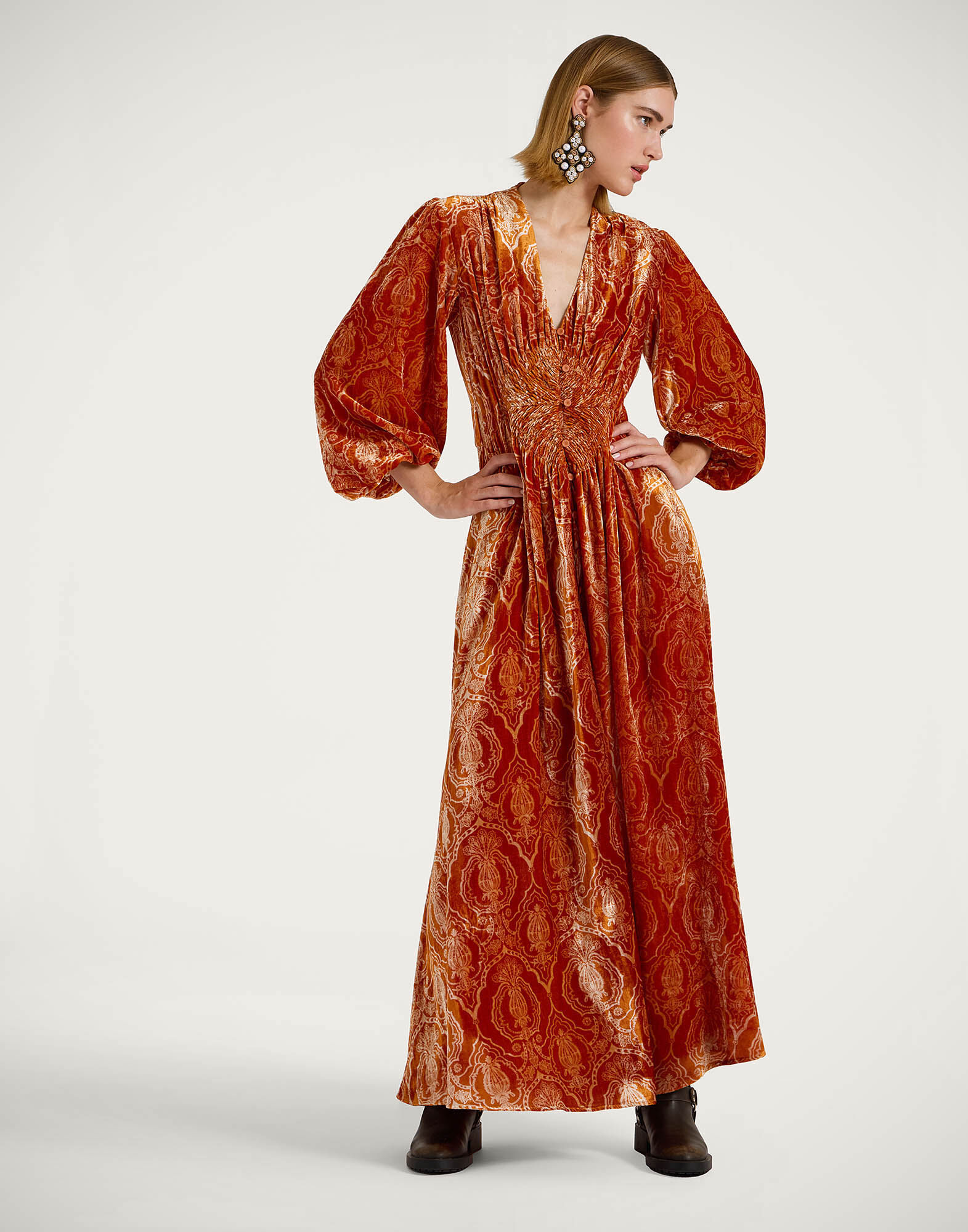 La DoubleJ Long Camerino Dress Banquet Orange DRE0585DEV003BQT03OR02