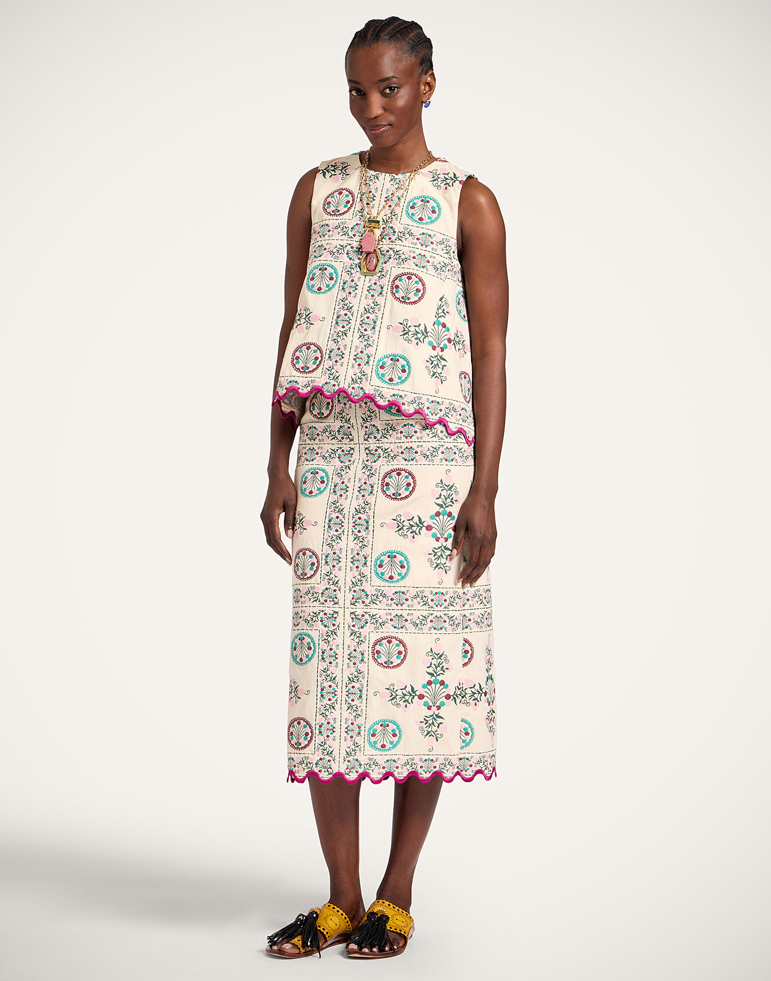 La DoubleJ Pencil Skirt Florette Tiles Ecru SKI0197JCQ137FLO09BR05