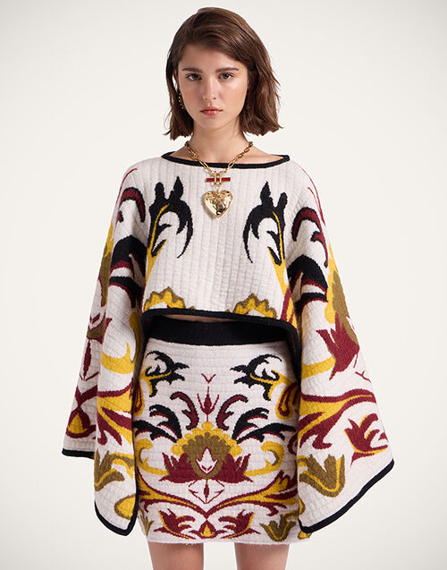 La DoubleJ In My Power Knit Stole Multicolor Ivory & Red SCA0082KNI177VA402BR05