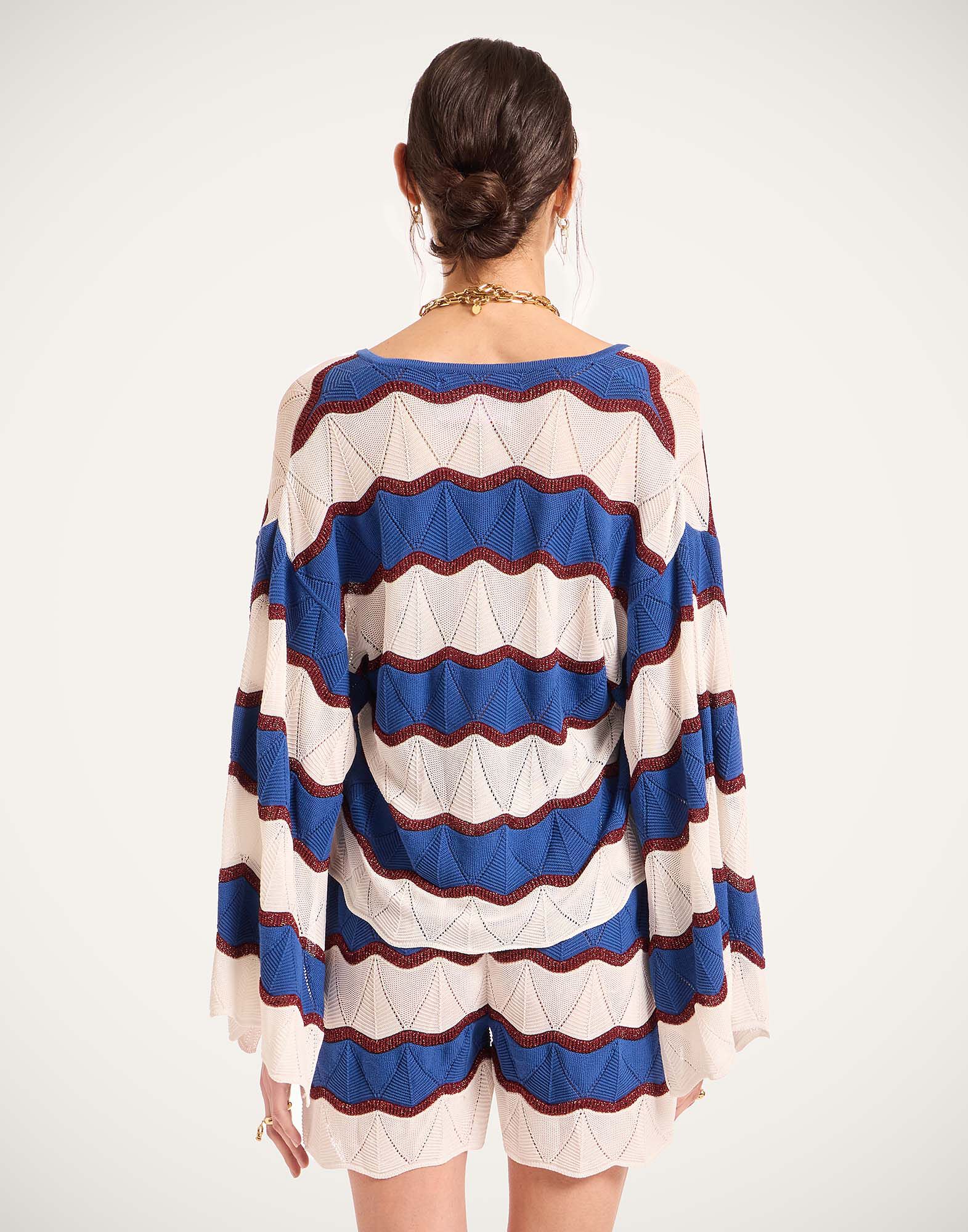 La DoubleJ Hang Ten Top Color Block Ivory & Blue PUL0334KNI195VA430BR05