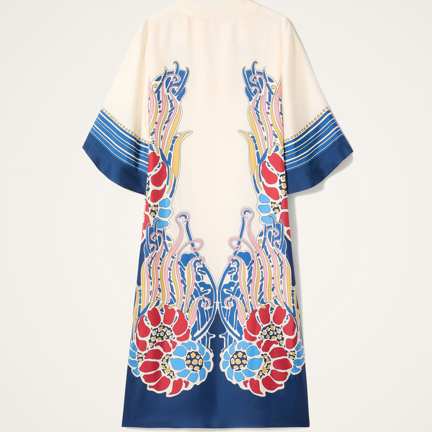 La Doublej The Kaftan Multicolor Silk Kaftan With V Neck And All-over Floral Print Woman In White