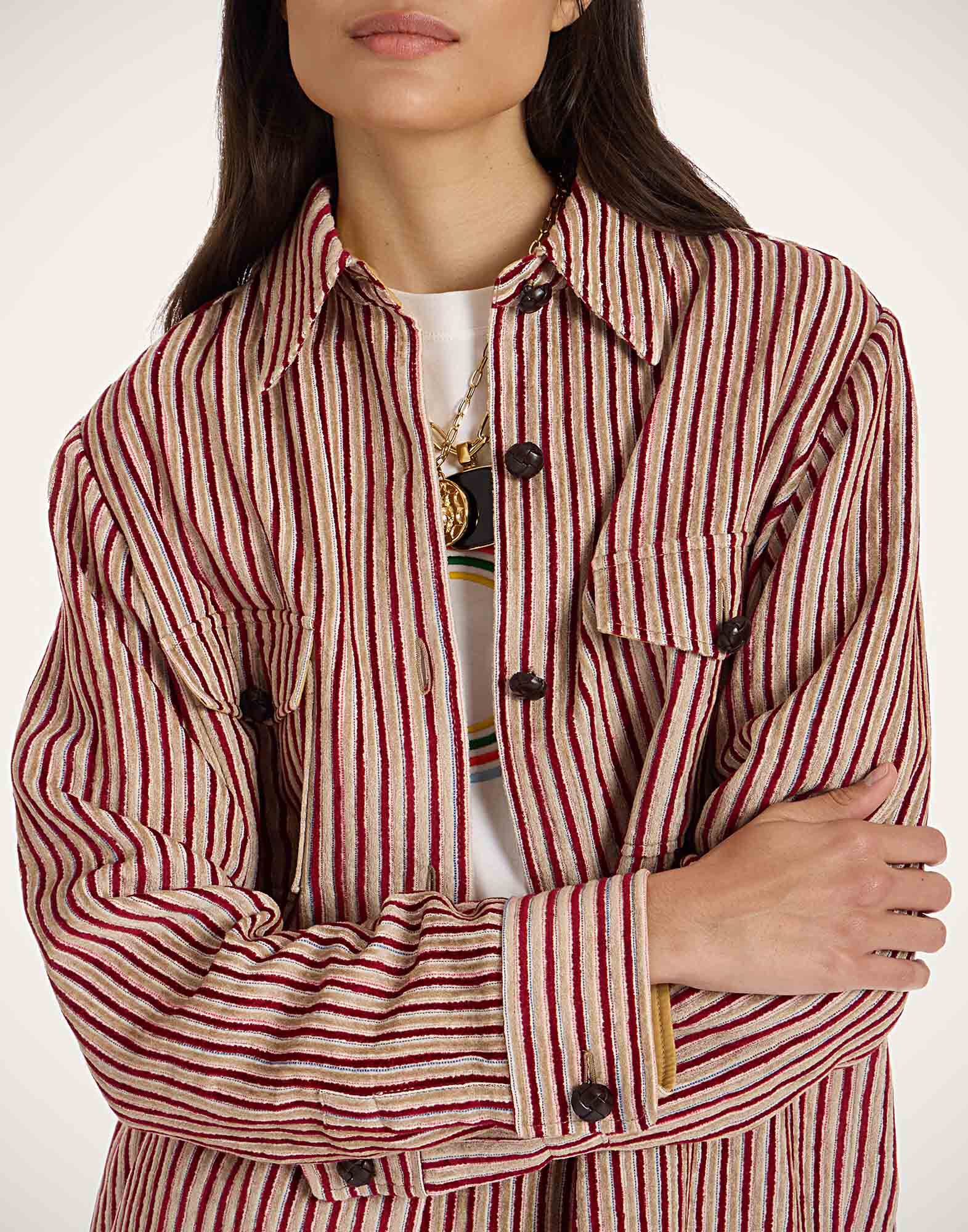La DoubleJ Better Than Your Boyfriend's Jacket Color Block Red & Beige JAC0112LIN009CLB20RE01