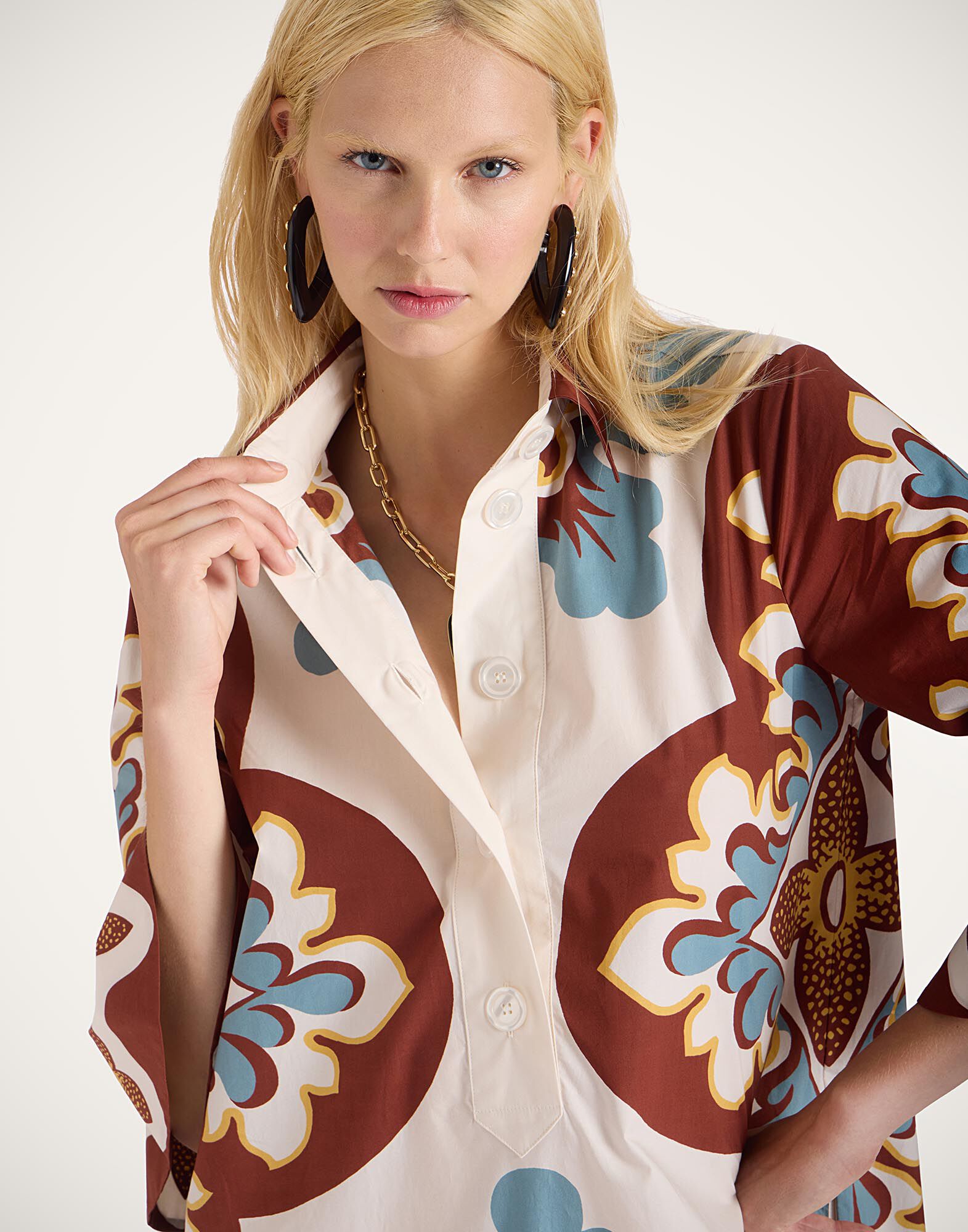 La DoubleJ Artemis Dress Palazzo Plac&eacute;e Chocolate DRE0201COT015PAL08BR07