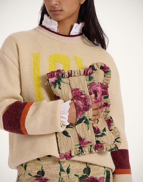 La DoubleJ Hand Pochette Roses Light Beige BAG0059COT069ROS06BR01